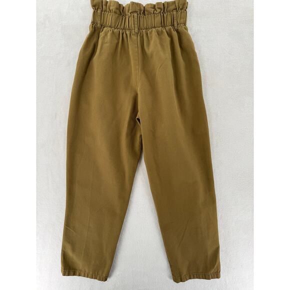 Bershka Paperbag Waist Pants High Rise Ankle Chino Trousers Gold Brown 4 - Picture 4 of 9